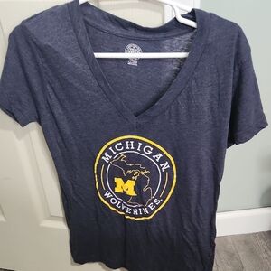 Michigan Wolverines Women's V-Neck Navy Tee